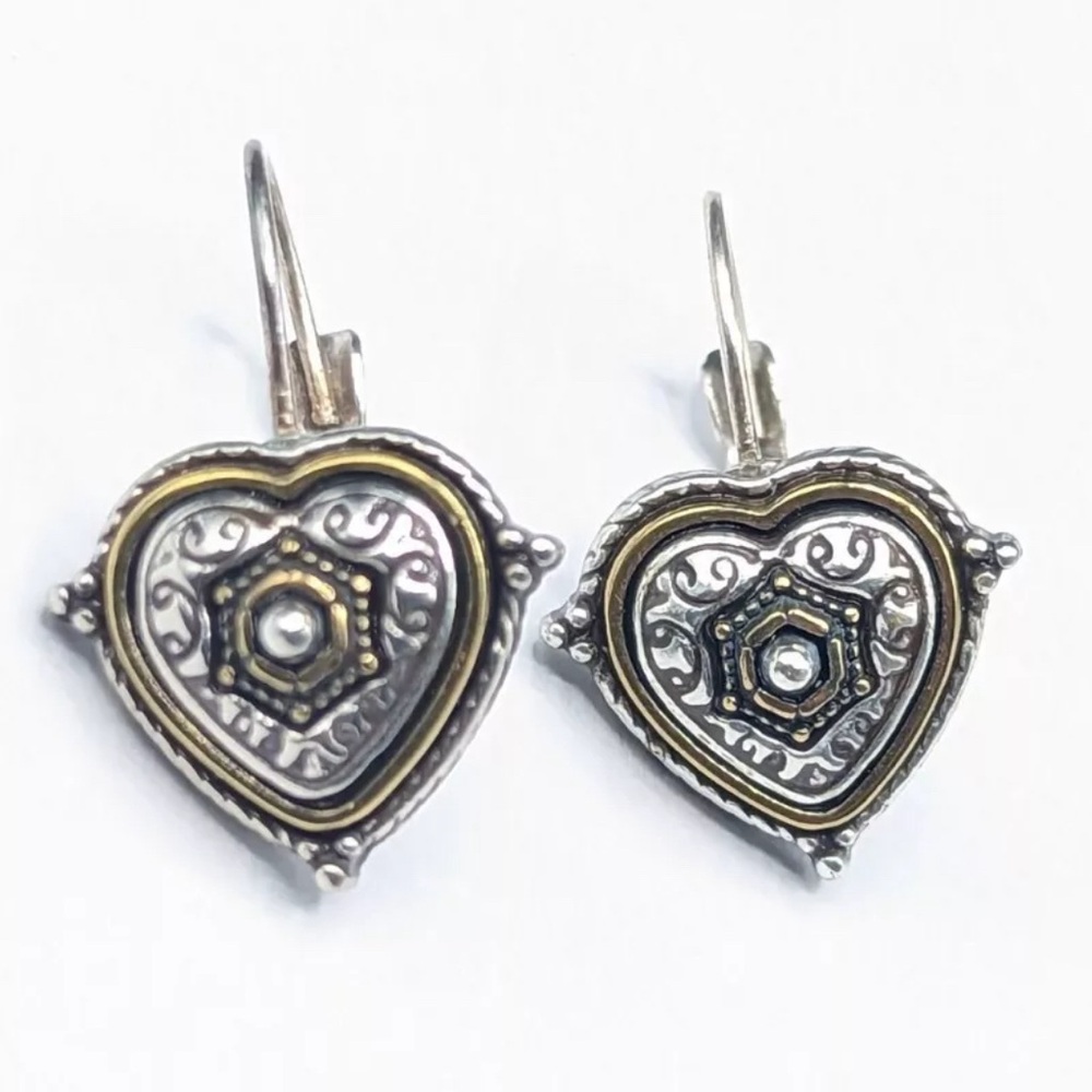 Brighton Two Tone Gold Silver Tone Heart Love Dangle Leverback Pierced E…